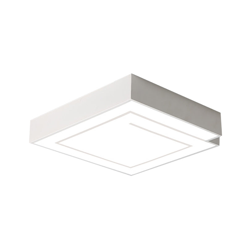 Iron Square Flush Mount Lighting Simple 18"/21.5" W LED Flush Ceiling Lamp in White/Black for Bedroom, White/Warm Light