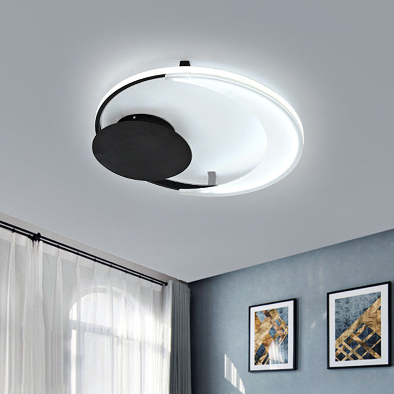 LED Schlafzimmer Deckeneinbau Zeitgenössische schwarze Flushmount mit Meniscus Acryl Shade, 16.5"/20.5" breit