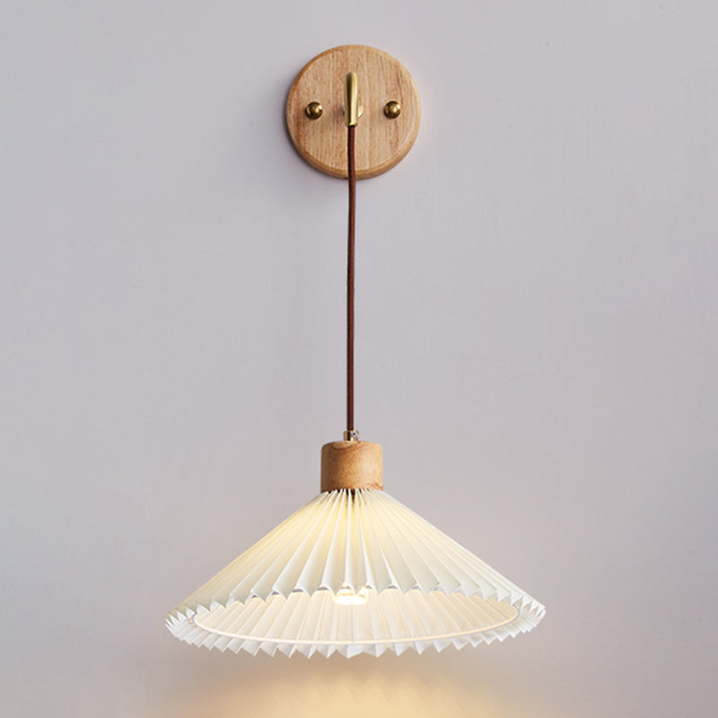 Fabric Cone Shade Wall Sconce Solid Wood 1 - Light Wall Lighting Fixture
