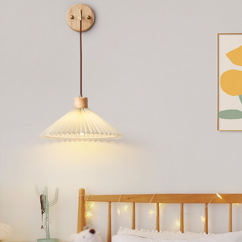 Fabric Cone Shade Wall Sconce Solid Wood 1 - Light Wall Lighting Fixture