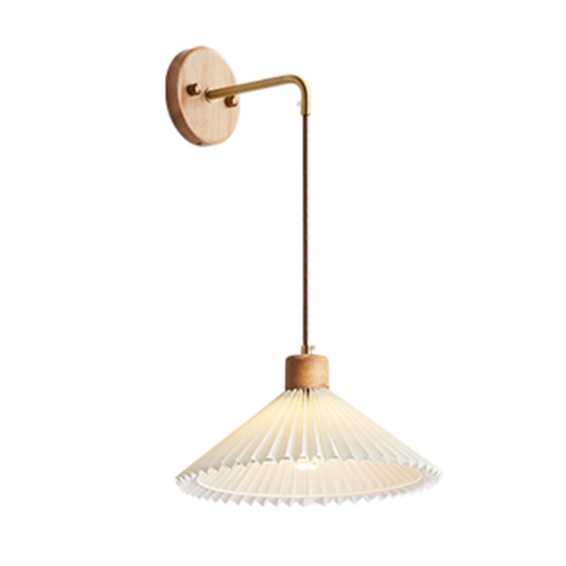 Fabric Cone Shade Wall Sconce Solid Wood 1 - Light Wall Lighting Fixture