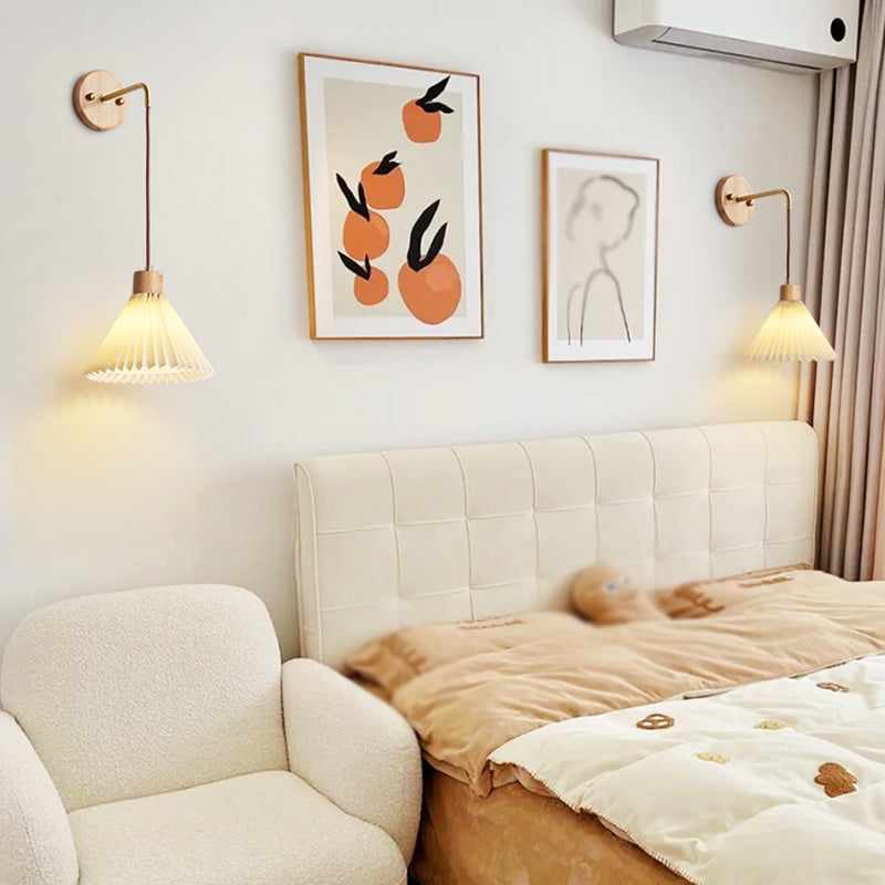 Fabric Cone Shade Wall Sconce Solid Wood 1 - Light Wall Lighting Fixture