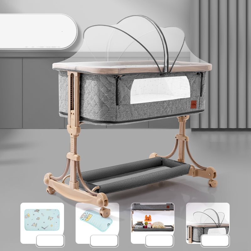 Metal Rectangle Bedside Crib Gliding Folding Crib Cradle for Baby and Toddler