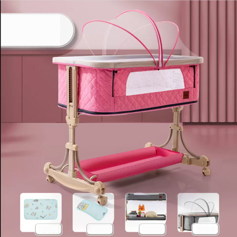 Metal Rectangle Bedside Crib Gliding Folding Crib Cradle for Baby and Toddler
