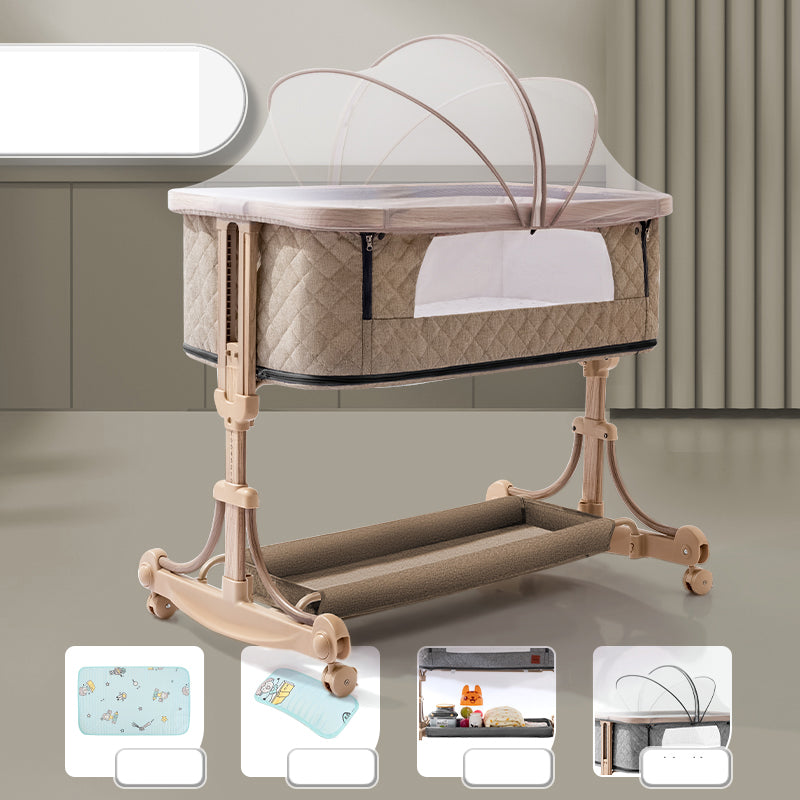 Metal Rectangle Bedside Crib Gliding Folding Crib Cradle for Baby and Toddler