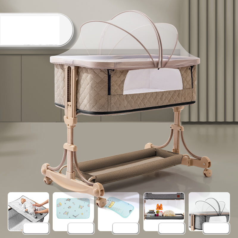 Metal Rectangle Bedside Crib Gliding Folding Crib Cradle for Baby and Toddler