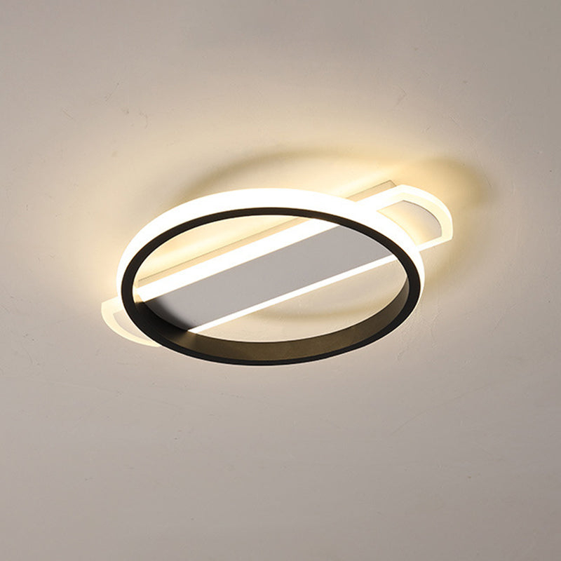 Black/White Ring Flush Mount Minimalist LED Acrylic Ceiling Light with Arc Rectangular Canopy in Warm/White Light