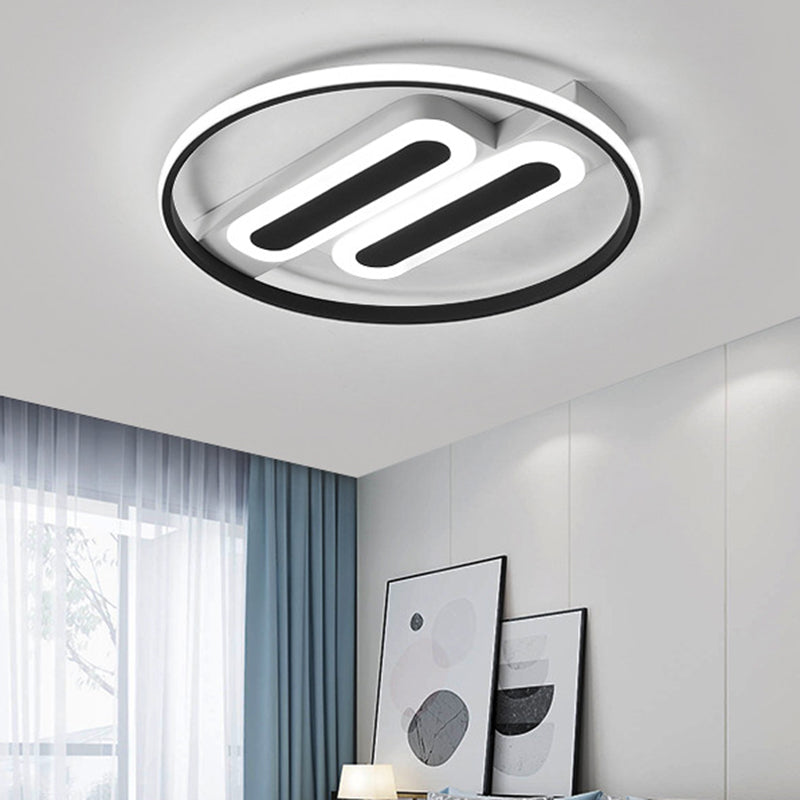 16"/19.5" Dia Halo Bedroom Ceiling Flush Acrylic LED Simple Flush-Mount Light Fixture with Double Rectangle Canopy in Black, White/Warm Light