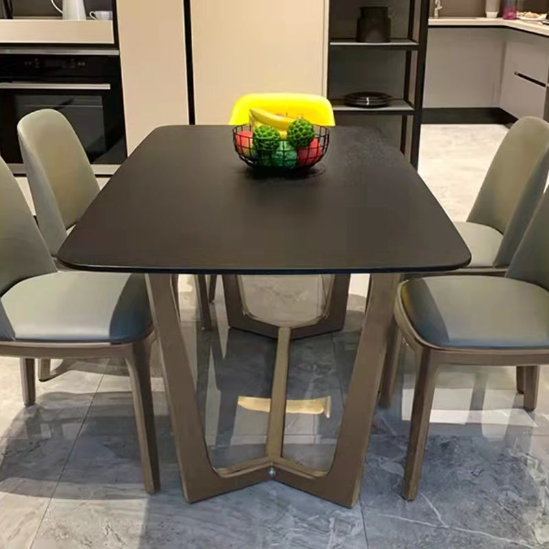 Black Modern Dining Table for Kitchen Rectangle Dinette Table with Wooden Base