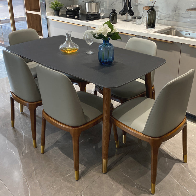 Contemporary Kitchen Dinner Table Rectangle Wood Base Dining Table