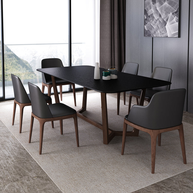 Matte Black Top Dinette Table with Wooden Frame Modern Indoor Dining Table