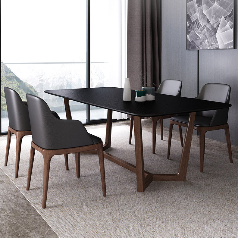 Matte Black Top Dinette Table with Wooden Frame Modern Indoor Dining Table