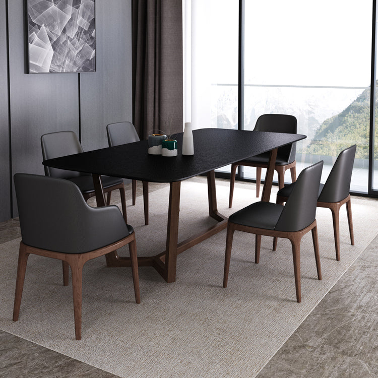 Matte Black Top Dinette Table with Wooden Frame Modern Indoor Dining Table