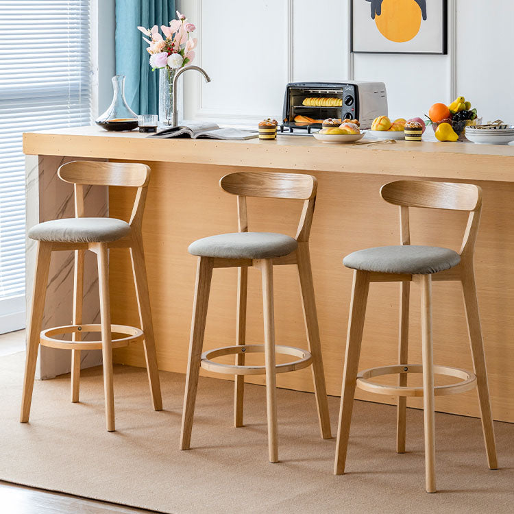 Nordic Solid Wood Bar Stools Upholstered  Indoor Bar Stool with Natural Base