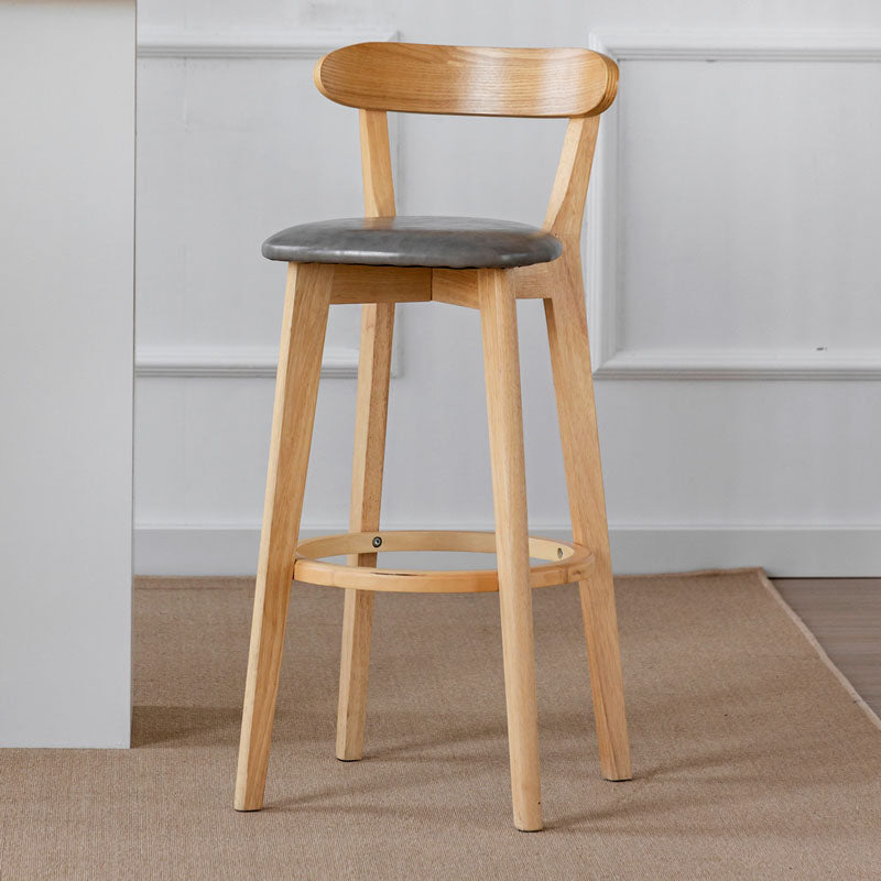 Nordic Solid Wood Bar Stools Upholstered  Indoor Bar Stool with Natural Base