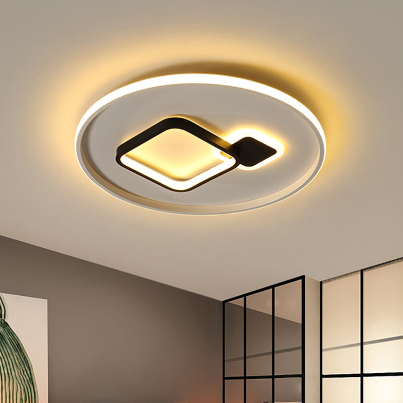 16"/19,5" W Halo- und quadratische Einbauleuchte, moderne Acryl-LED-Einbauleuchte in Schwarz und Weiß in weißem/warmem Licht