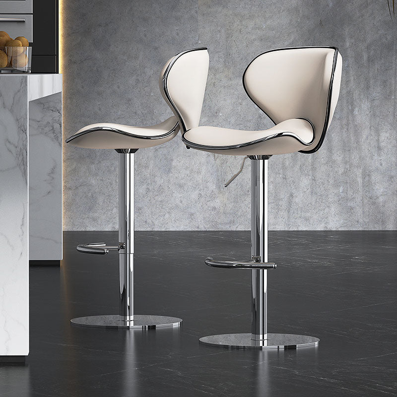 Glam Style Upholstered Bar Stools Swivel Adjustable Height Bar Stool with Chrome Base
