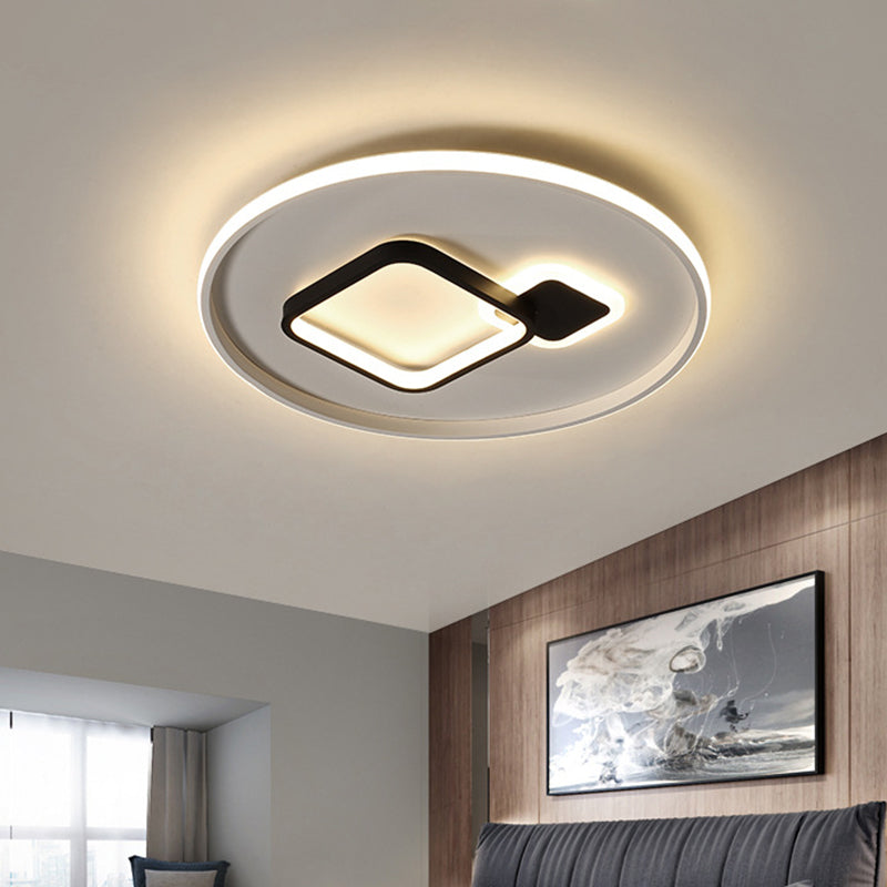 16"/19.5" W Halo and Square Flush Light Modern Acrylic Black and White LED Flush Mount in White/Warm Light