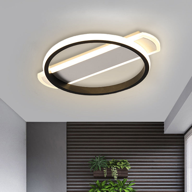 Weiß/schwarz Ring Flush Beleuchtung einfache LED Acryl Flush Deckenlampe mit Bogen Rechteck Baldachin in Warm/Weißes Licht