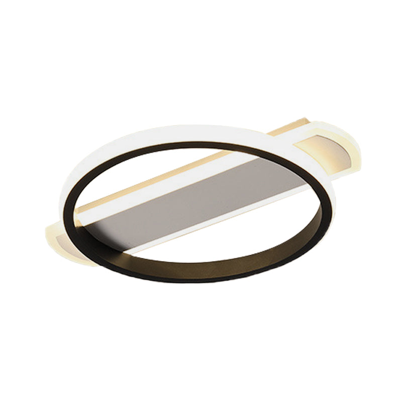 Weiß/schwarz Ring Flush Beleuchtung einfache LED Acryl Flush Deckenlampe mit Bogen Rechteck Baldachin in Warm/Weißes Licht