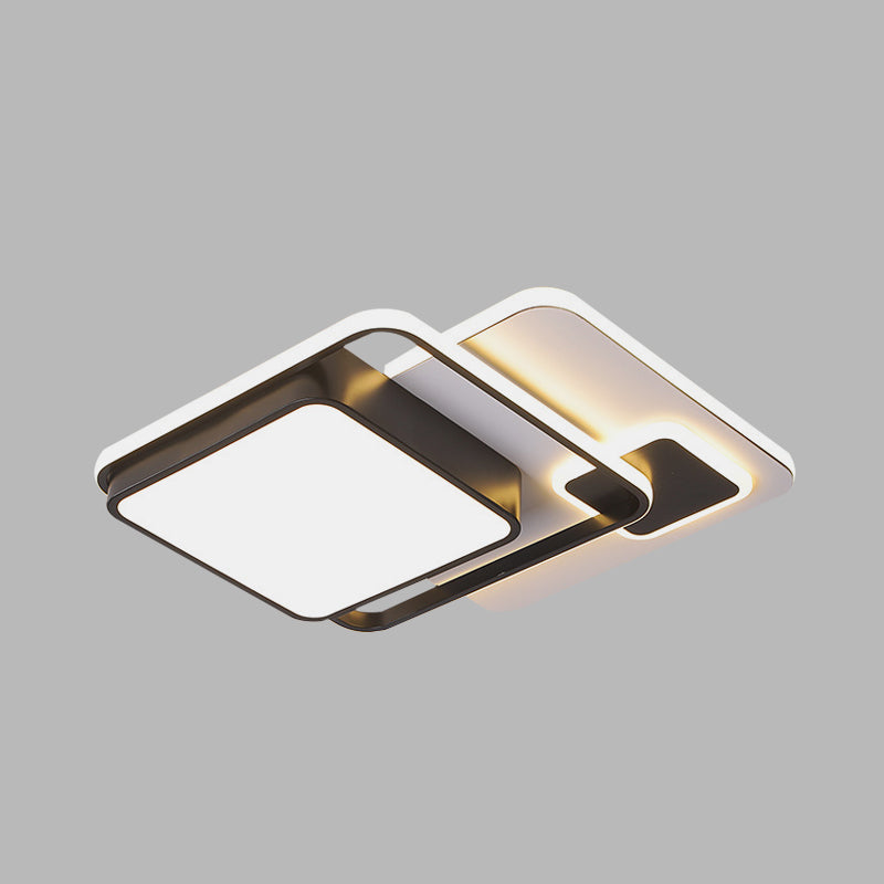 Modernist Square Flush Ceiling Light Iron 16"/19.5" W LED Bedroom Flush Lamp Fixture in Black
