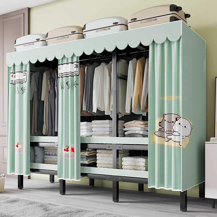 Metal Frame Freestanding Wardrobe Foldable Wardrobe with Garment Rod