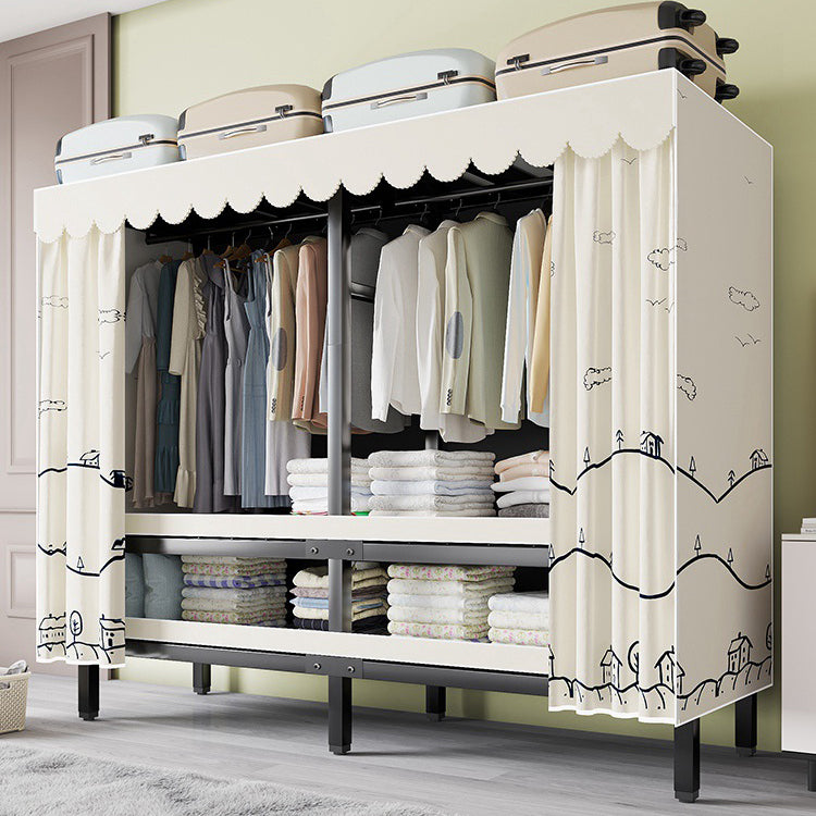 Metal Frame Freestanding Wardrobe Foldable Wardrobe with Garment Rod