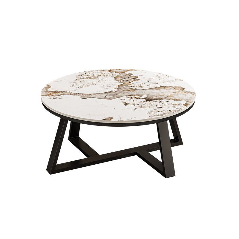 Round Coffee Table Cross Legs Coffee Table Set with Metal Legs