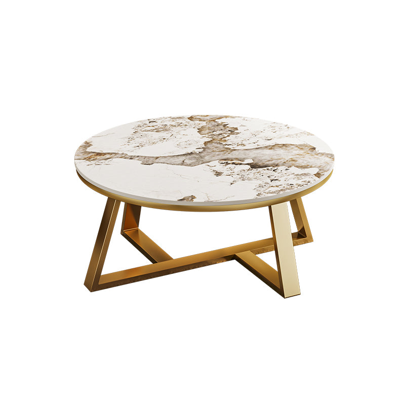 Round Coffee Table Cross Legs Coffee Table Set with Metal Legs