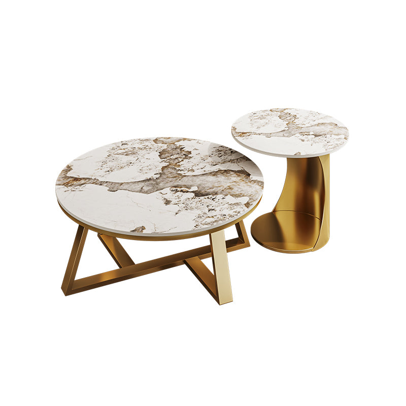 Round Coffee Table Cross Legs Coffee Table Set with Metal Legs