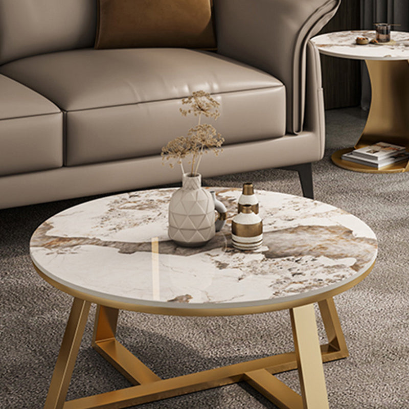 Round Coffee Table Cross Legs Coffee Table Set with Metal Legs