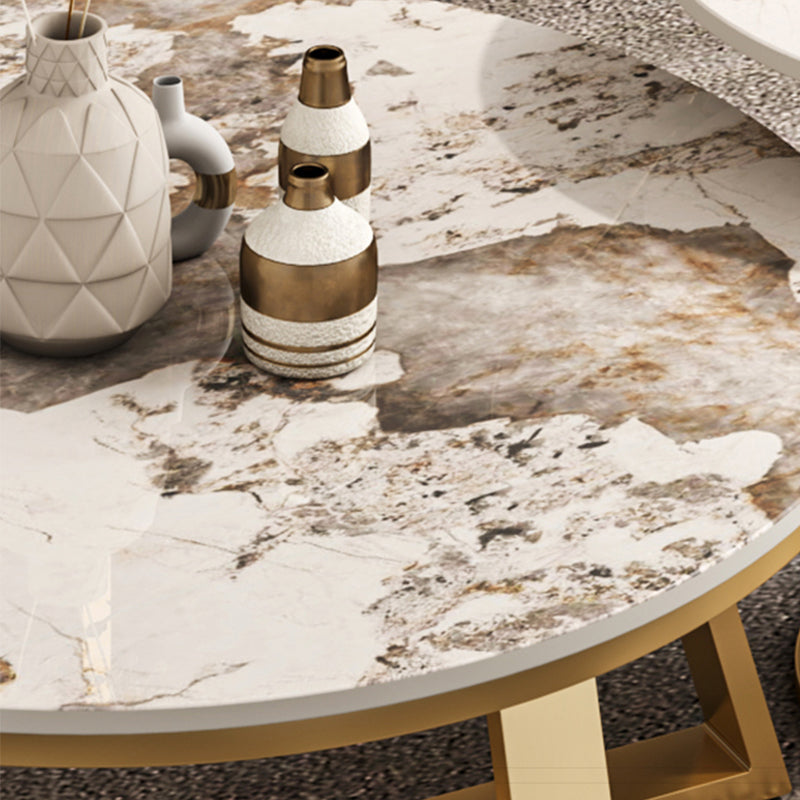 Round Coffee Table Cross Legs Coffee Table Set with Metal Legs