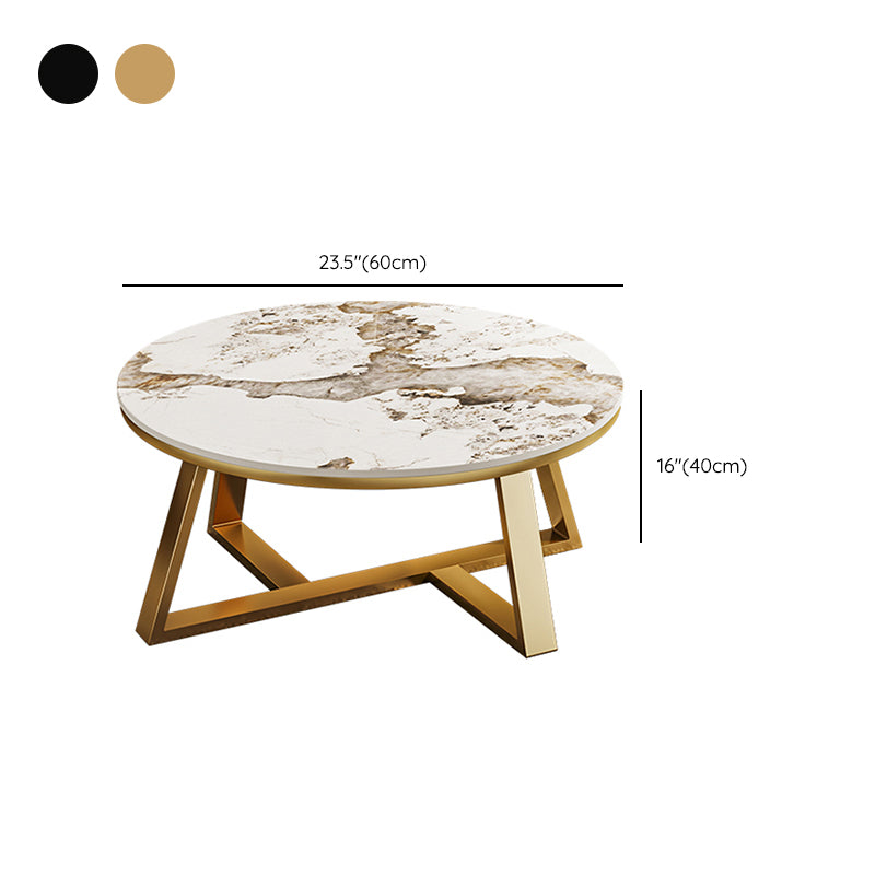 Round Coffee Table Cross Legs Coffee Table Set with Metal Legs