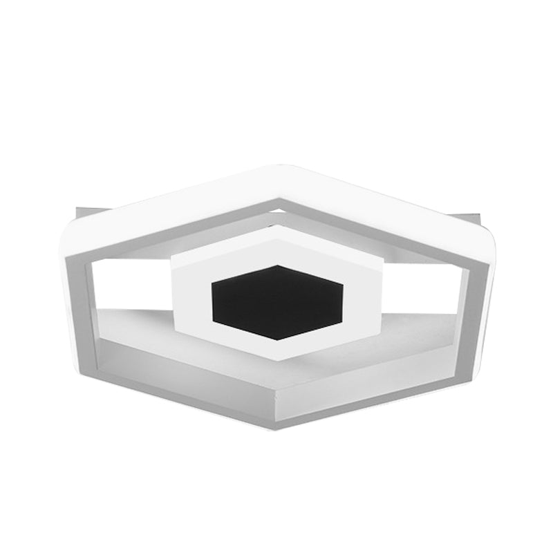 Metal Hexagon Ceiling Flush Modernist LED Flush-Mount Light Fixture in White for Cloakroom, White/Warm Light