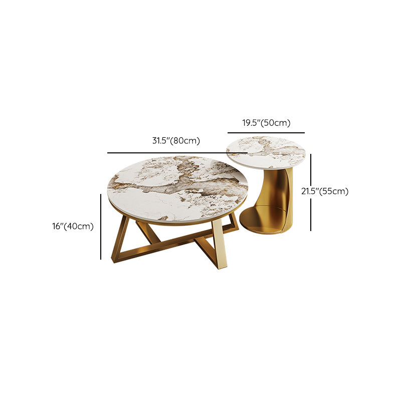 Round Coffee Table Cross Legs Coffee Table Set with Metal Legs