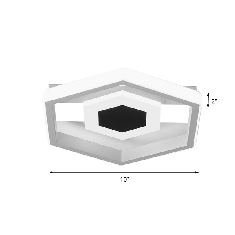 Metal Hexagon Ceiling Flush Modernist LED Flush-Mount Light Fixture in White for Cloakroom, White/Warm Light