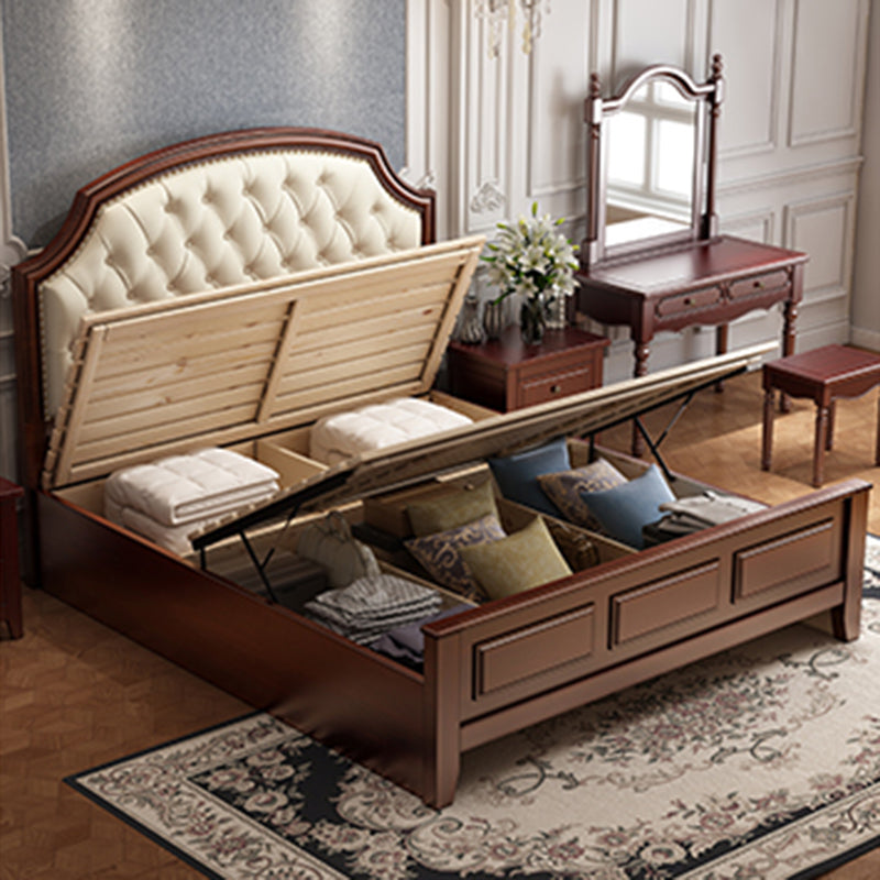 Mid-Century Modern Standard Bed Upholstered Headboard Espresso Panel Bed