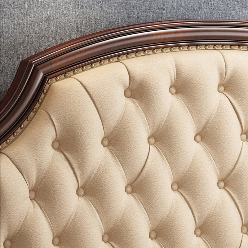 Mid-Century Modern Standard Bed Upholstered Headboard Espresso Panel Bed