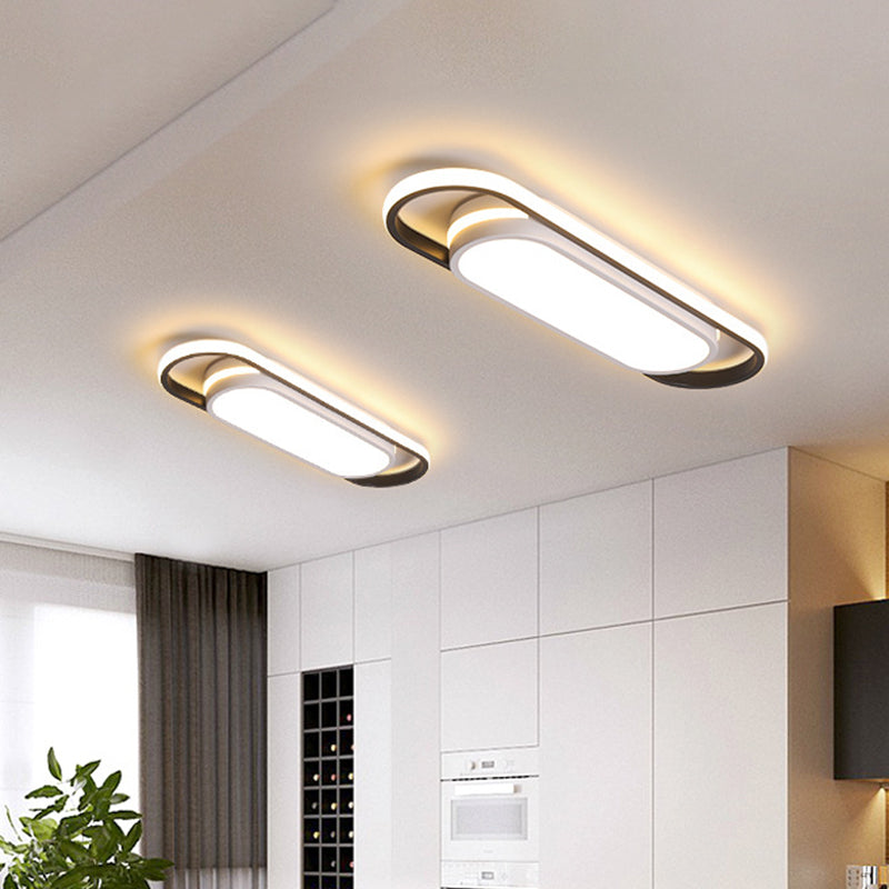 LED Corridor Flushmount Simple Schwarz und Weiß Flush Ceiling Light mit Arc Rectangle Acryl Ton in Weiß/Warm Light, 19 "/23" Breite