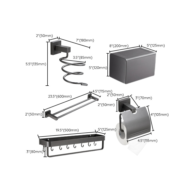 Contemporary Bathroom Accessory As Individual Or As a Set in Grey Metal