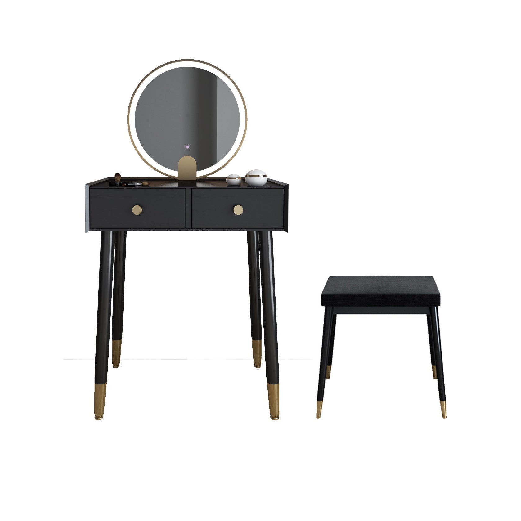 Scandinavian Lighted Mirror Makeup Vanity Desk in Wood Vanity Dressing Table Set