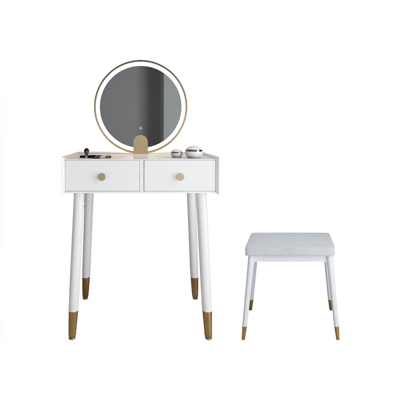 Scandinavian Lighted Mirror Makeup Vanity Desk in Wood Vanity Dressing Table Set