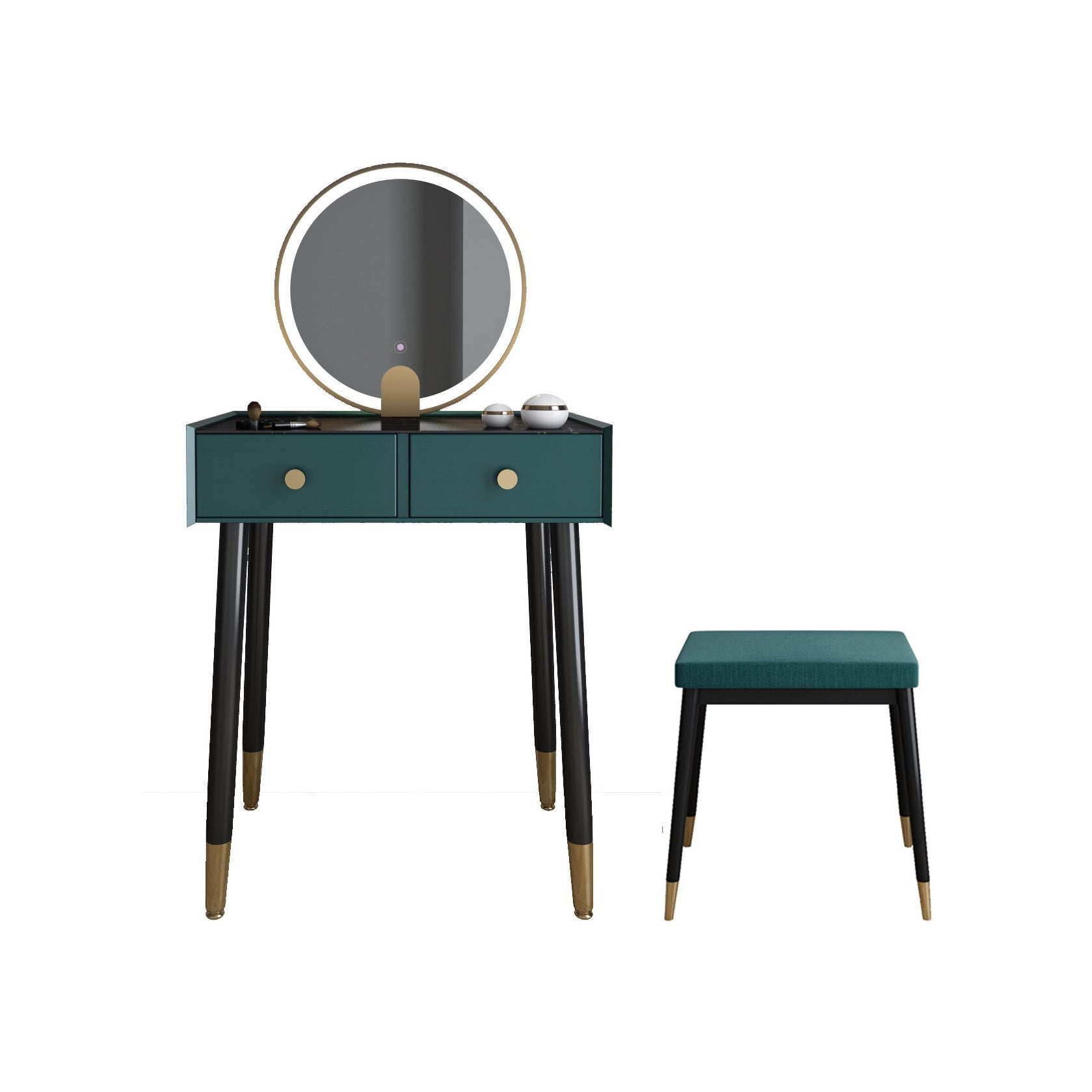 Scandinavian Lighted Mirror Makeup Vanity Desk in Wood Vanity Dressing Table Set