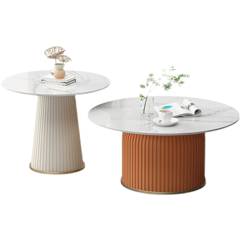 Slate Round Coffee Table Pedestal Coffee Cocktail Table for Living Room