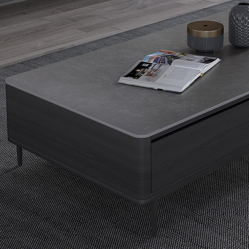 Rectangular Slate 4 Legs Coffee Table Modern 1 Single Cocktail Table with 4 Drawers