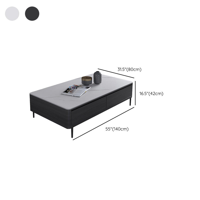 Rectangular Slate 4 Legs Coffee Table Modern 1 Single Cocktail Table with 4 Drawers