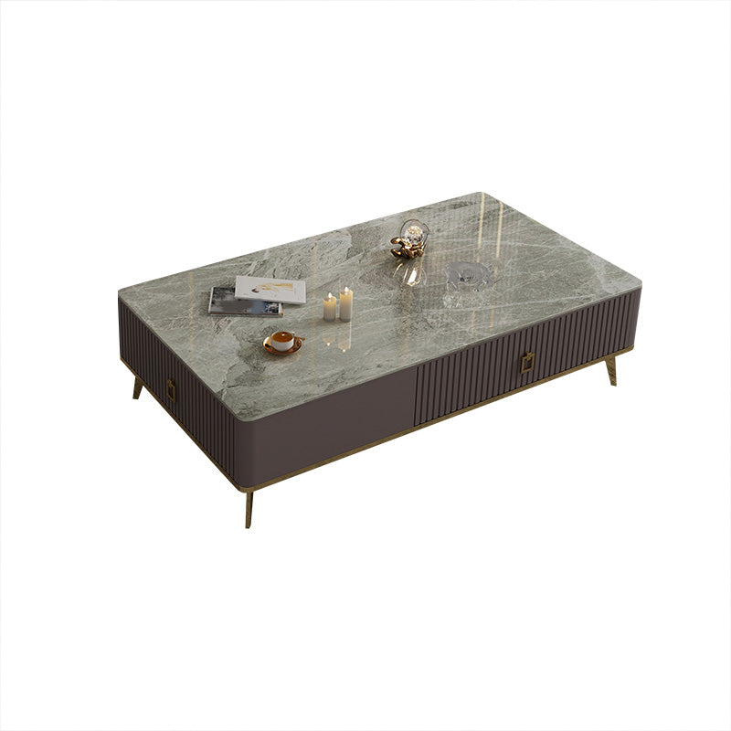 Slate Glam Rectangular Coffee Table 51.2" W 4 Legs Cocktail Table with Drawers