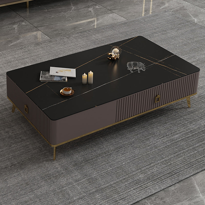 Slate Glam Rectangular Coffee Table 51.2" W 4 Legs Cocktail Table with Drawers