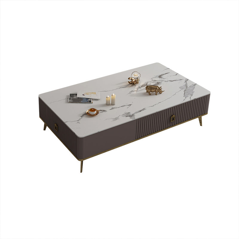 Slate Glam Rectangular Coffee Table 51.2" W 4 Legs Cocktail Table with Drawers