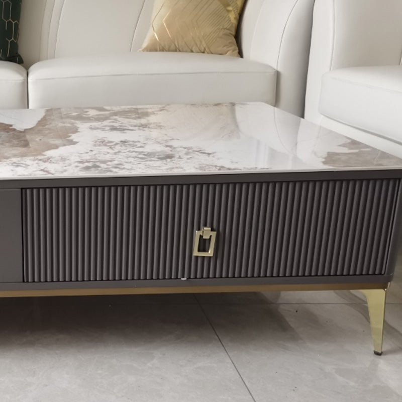 Slate Glam Rectangular Coffee Table 51.2" W 4 Legs Cocktail Table with Drawers
